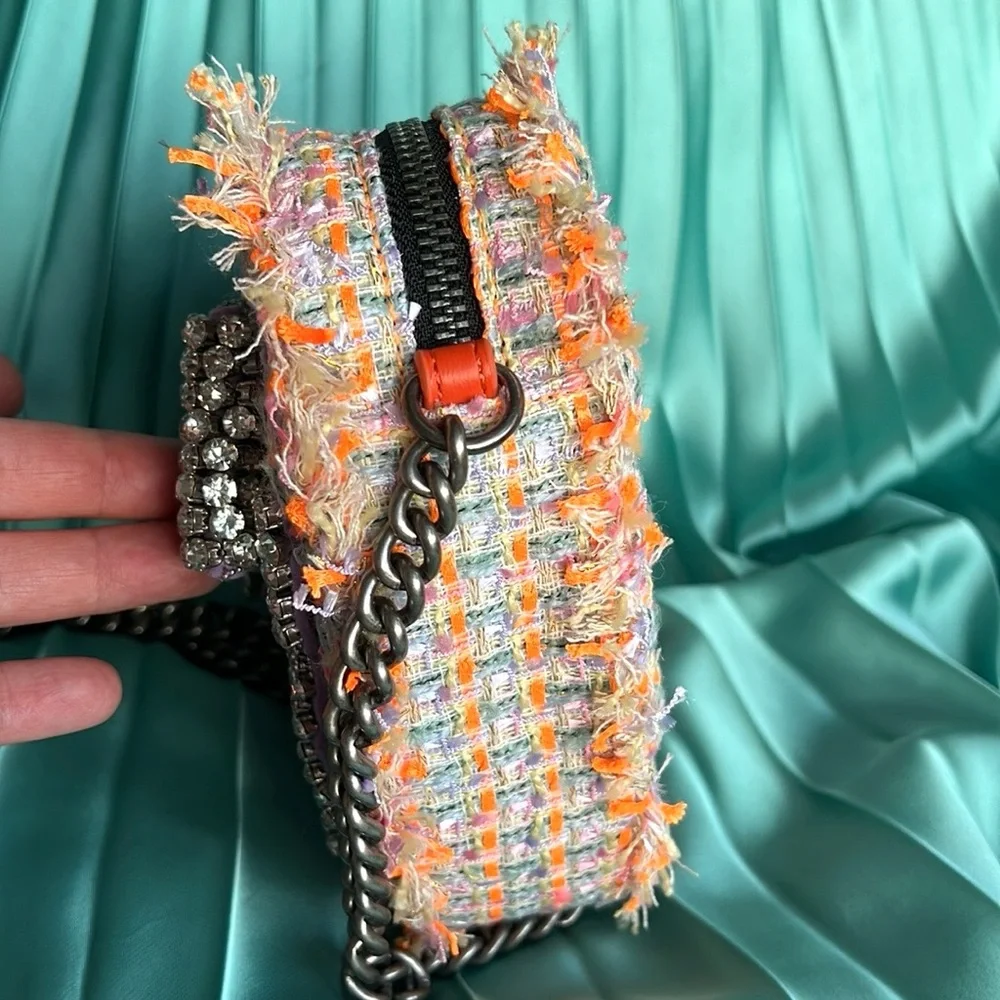 Kurt Geiger London Crystal Bow Crossbody bag orange purple heart